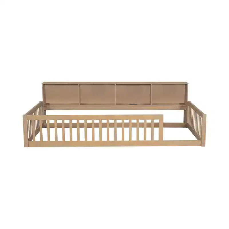 Letto a pavimento Twin XL con armadietti contenitori e porte di ricarica USB – Legno massello