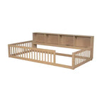 Letto a pavimento Twin XL con armadietti contenitori e porte di ricarica USB – Legno massello