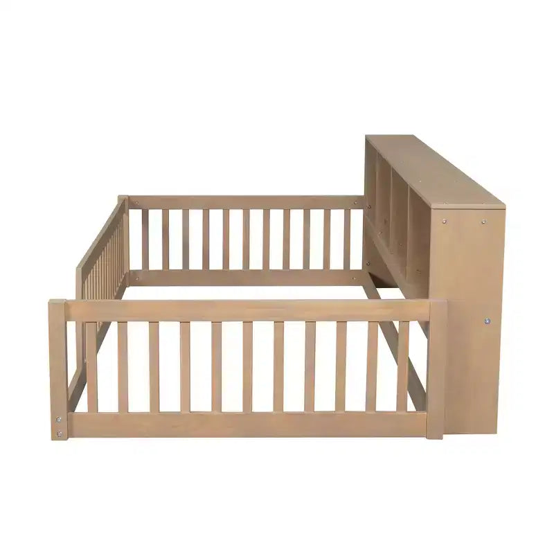 Letto a pavimento Twin XL con armadietti contenitori e porte di ricarica USB – Legno massello