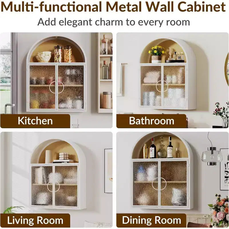 Mobile bagno pensile ad arco con ante in vetro – Contenitore flottante in metallo completamente assemblato