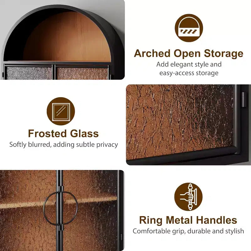 Mobile bagno pensile ad arco con ante in vetro – Contenitore flottante in metallo completamente assemblato