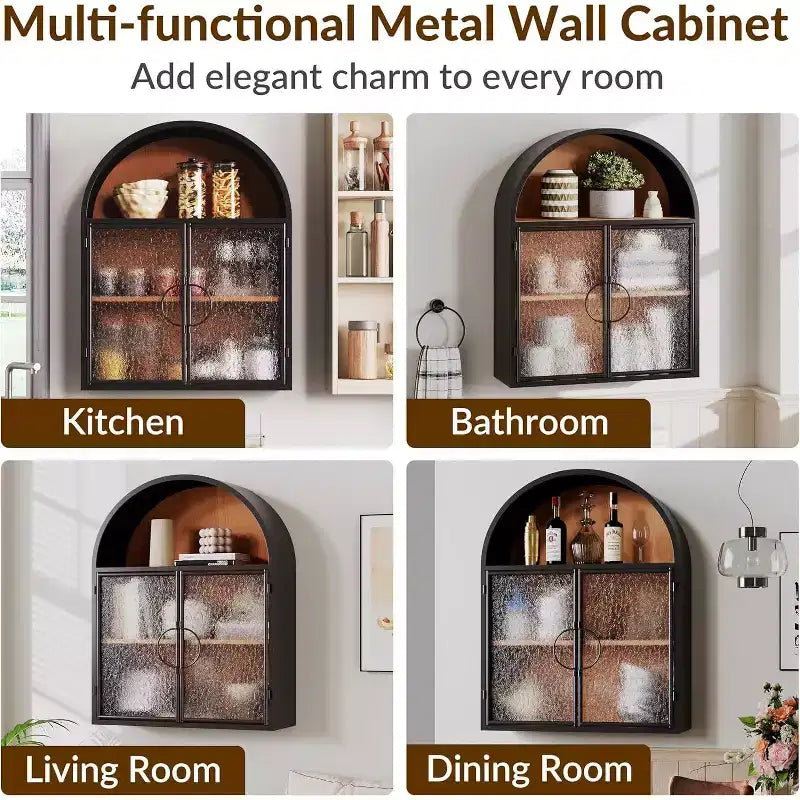 Mobile bagno pensile ad arco con ante in vetro – Contenitore flottante in metallo completamente assemblato