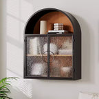 Bekrvio Arched Wall Bathroom Cabinet with Glass Doors, Fully Assembled Metal Floating Storage Cabinet Over Toilet