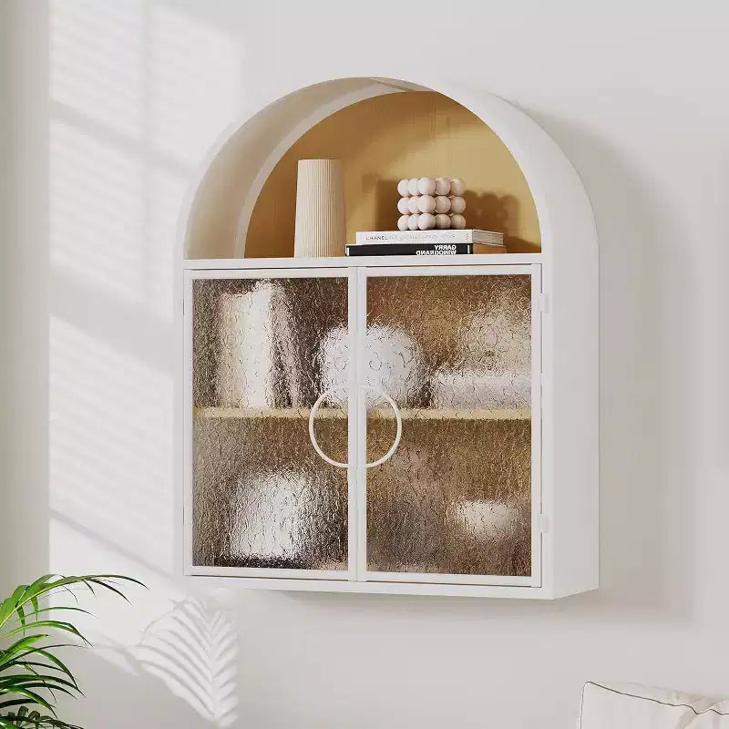 Mobile bagno pensile ad arco con ante in vetro – Contenitore flottante in metallo completamente assemblato