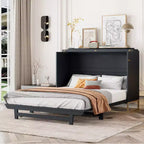 Letto a scomparsa Queen Murphy Bed con gamba dorata, letto a scomparsa formato Queen Size con ante in vetro smerigliato e cassetti finti