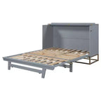 Letto a scomparsa Queen Murphy Bed con gamba dorata, letto a scomparsa formato Queen Size con ante in vetro smerigliato e cassetti finti