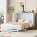 Letto a scomparsa Queen Murphy Bed con gamba dorata, letto a scomparsa formato Queen Size con ante in vetro smerigliato e cassetti finti