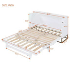 Letto a scomparsa Queen Murphy Bed con gamba dorata, letto a scomparsa formato Queen Size con ante in vetro smerigliato e cassetti finti
