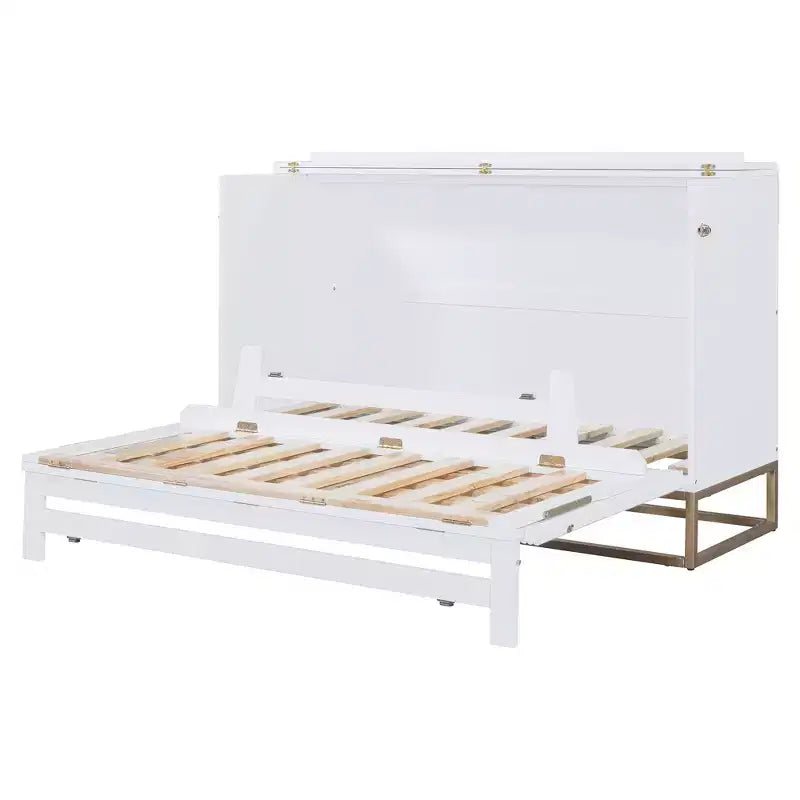 Letto a scomparsa Queen Murphy Bed con gamba dorata, letto a scomparsa formato Queen Size con ante in vetro smerigliato e cassetti finti