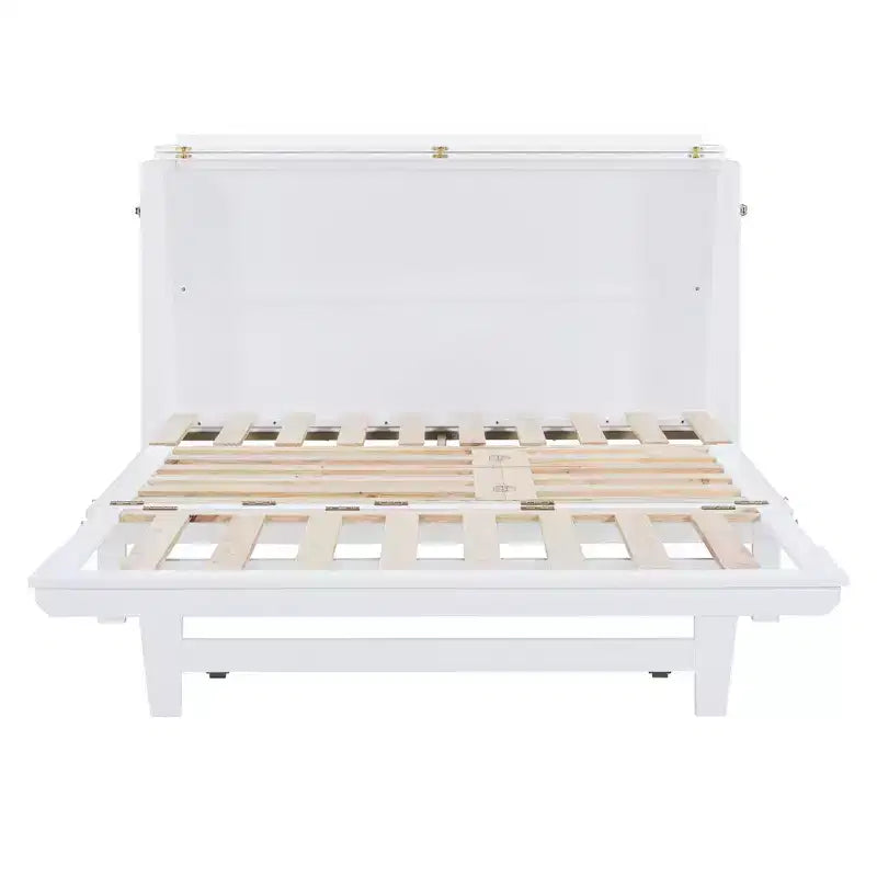 Letto a scomparsa Queen Murphy Bed con gamba dorata, letto a scomparsa formato Queen Size con ante in vetro smerigliato e cassetti finti
