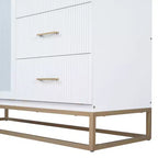 Letto a scomparsa Queen Murphy Bed con gamba dorata, letto a scomparsa formato Queen Size con ante in vetro smerigliato e cassetti finti