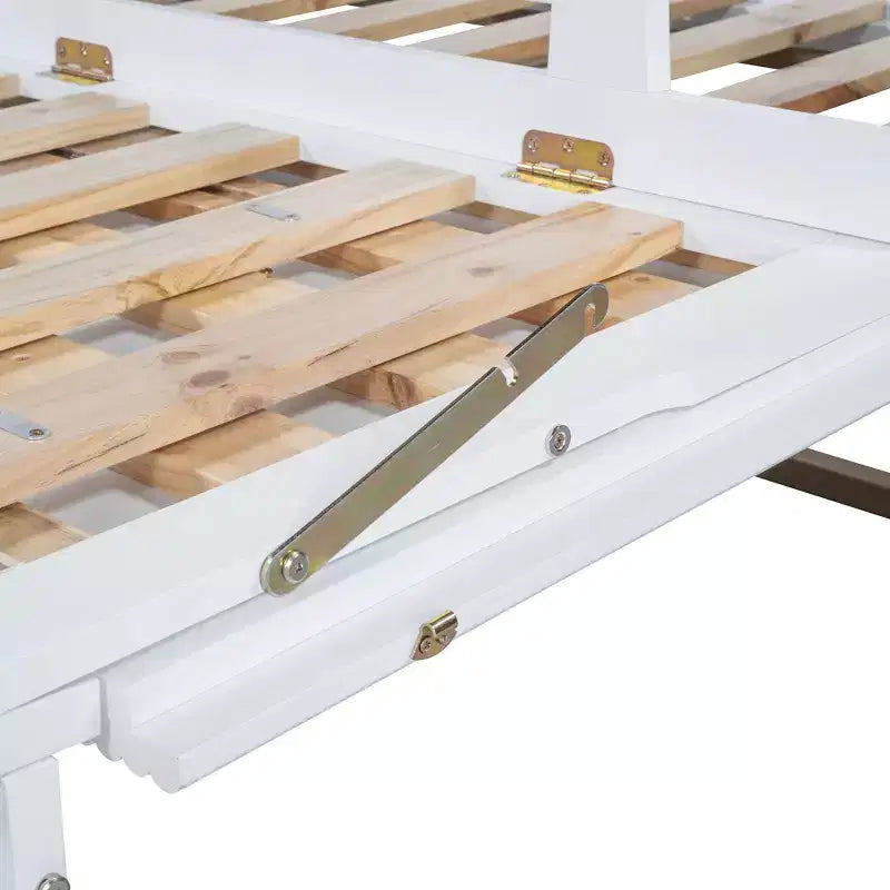 Letto a scomparsa Queen Murphy Bed con gamba dorata, letto a scomparsa formato Queen Size con ante in vetro smerigliato e cassetti finti