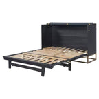 Letto a scomparsa Queen Murphy Bed con gamba dorata, letto a scomparsa formato Queen Size con ante in vetro smerigliato e cassetti finti