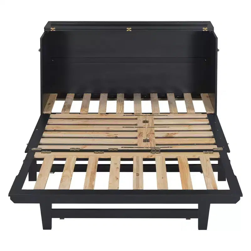 Letto a scomparsa Queen Murphy Bed con gamba dorata, letto a scomparsa formato Queen Size con ante in vetro smerigliato e cassetti finti