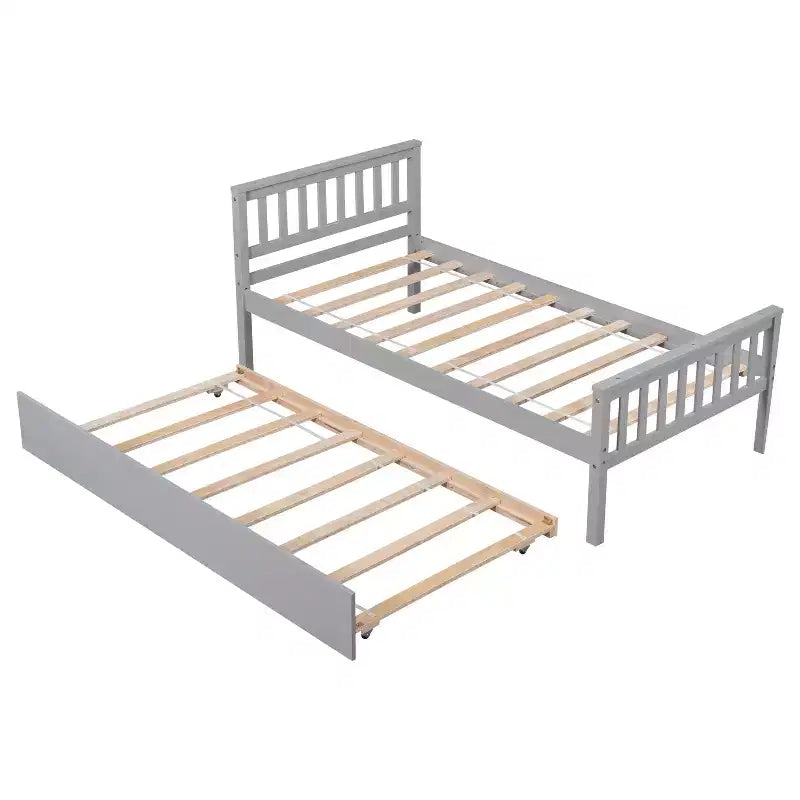 Letto singolo con letto estraibile, testiera e pediera – Legno massello di pino