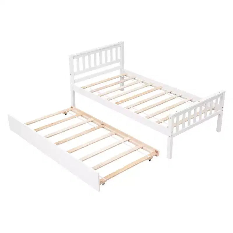 Letto singolo con letto estraibile, testiera e pediera – Legno massello di pino