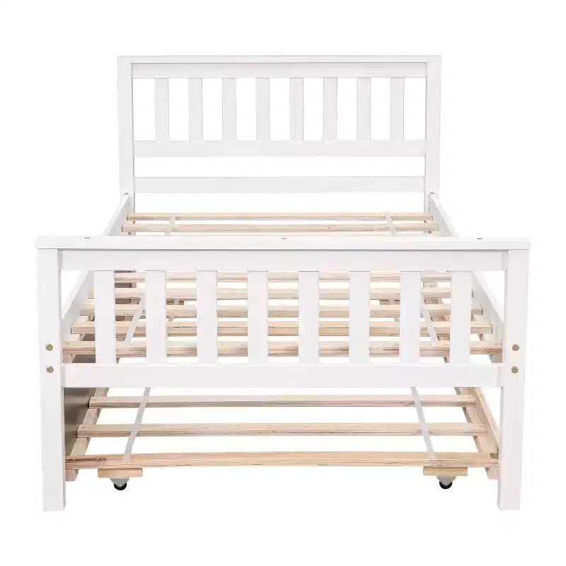Letto singolo con letto estraibile, testiera e pediera – Legno massello di pino