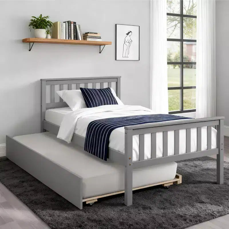 Letto singolo con letto estraibile, testiera e pediera – Legno massello di pino