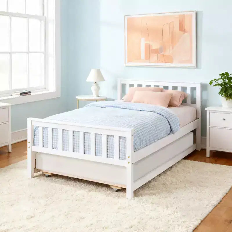 Letto singolo con letto estraibile, testiera e pediera – Legno massello di pino
