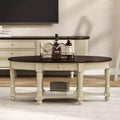 Vintage Oval Coffee Table with Storage Drawer and Shelf, Antique Wood Center Table for Living Room