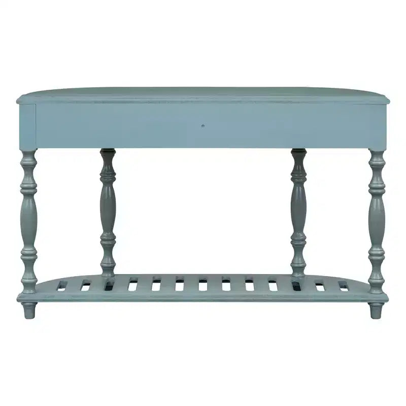 Consolle curvata retrò in legno, tavolo d'ingresso a mezzaluna con cassetti e ripiano per soggiorno, 132 cm