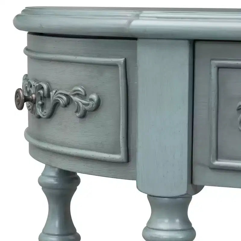 Consolle curvata retrò in legno, tavolo d'ingresso a mezzaluna con cassetti e ripiano per soggiorno, 132 cm