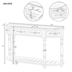 Consolle curvata retrò in legno, tavolo d'ingresso a mezzaluna con cassetti e ripiano per soggiorno, 132 cm