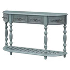 Consolle curvata retrò in legno, tavolo d'ingresso a mezzaluna con cassetti e ripiano per soggiorno, 132 cm