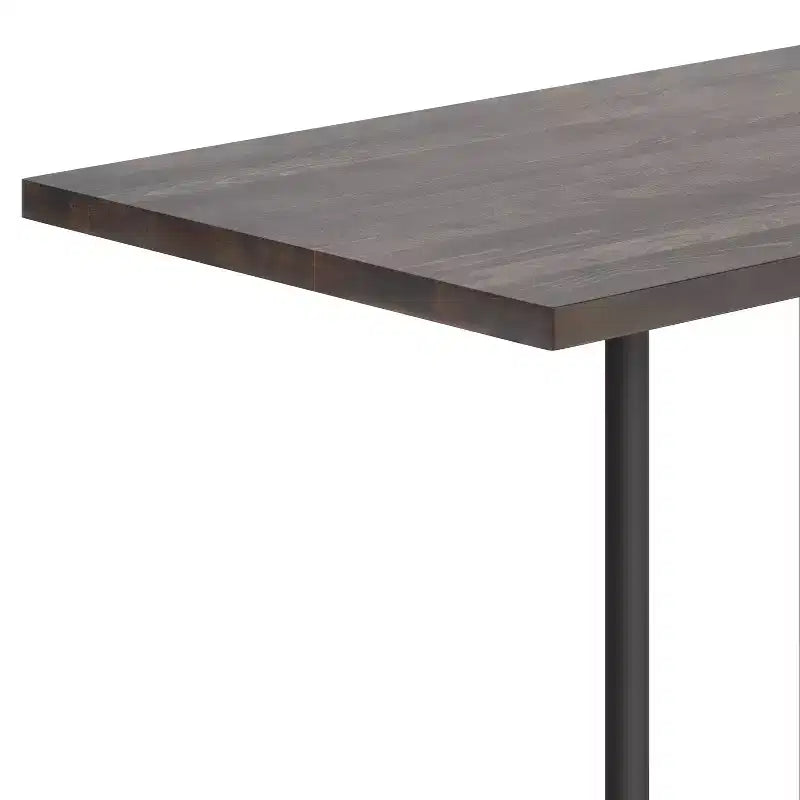 Piano tavolo commerciale in legno massello con base a X in ghisa resistente alla ruggine ad altezza bar