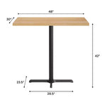 Piano tavolo commerciale in legno massello con base a X in ghisa resistente alla ruggine ad altezza bar