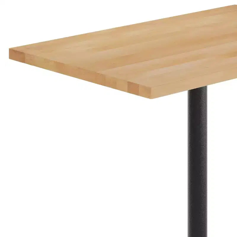Piano tavolo commerciale in legno massello con base a X in ghisa resistente alla ruggine ad altezza bar