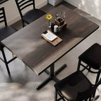 Piano tavolo commerciale in legno massello con base a X in ghisa resistente alla ruggine ad altezza bar