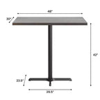 Piano tavolo commerciale in legno massello con base a X in ghisa resistente alla ruggine ad altezza bar