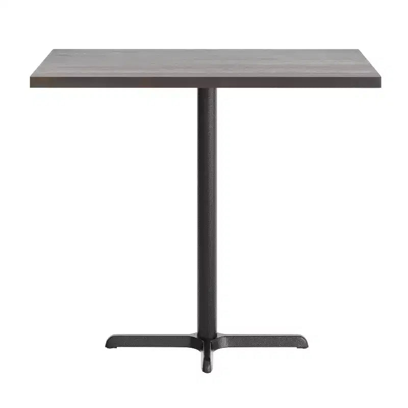 Piano tavolo commerciale in legno massello con base a X in ghisa resistente alla ruggine ad altezza bar