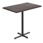 Piano tavolo commerciale in legno massello con base a X in ghisa resistente alla ruggine ad altezza bar