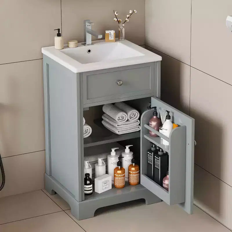 Mobile bagno nero da 20" con lavabo, anta con chiusura ammortizzata e ripiano regolabile