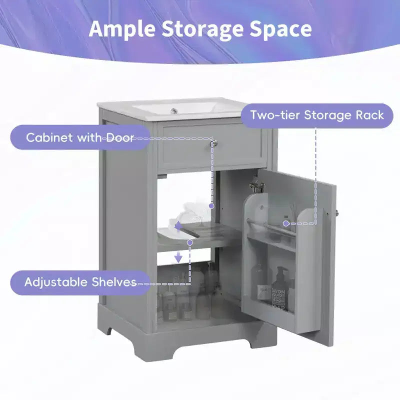 Mobile bagno nero da 20" con lavabo, anta con chiusura ammortizzata e ripiano regolabile