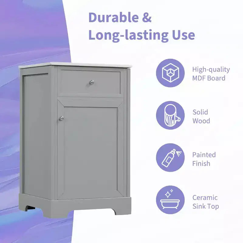 Mobile bagno nero da 20" con lavabo, anta con chiusura ammortizzata e ripiano regolabile