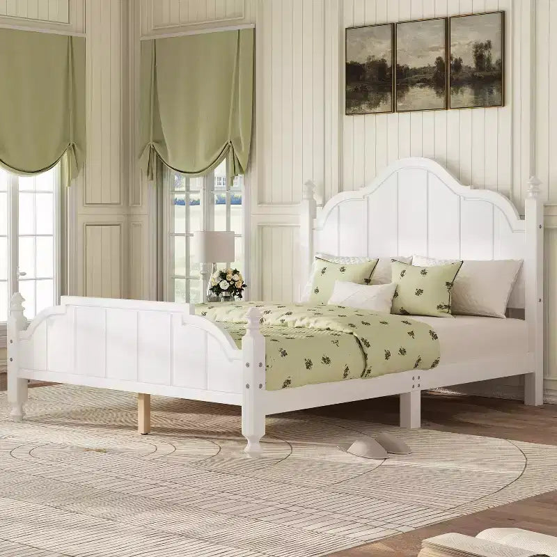 Struttura Letto a Piattaforma Matrimoniale/Queen in Legno Vintage con Testiera – Non Richiede Rete a Doghe