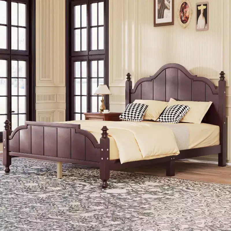 Struttura Letto a Piattaforma Matrimoniale/Queen in Legno Vintage con Testiera – Non Richiede Rete a Doghe