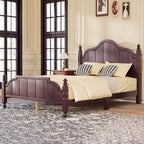 Struttura Letto a Piattaforma Matrimoniale/Queen in Legno Vintage con Testiera – Non Richiede Rete a Doghe