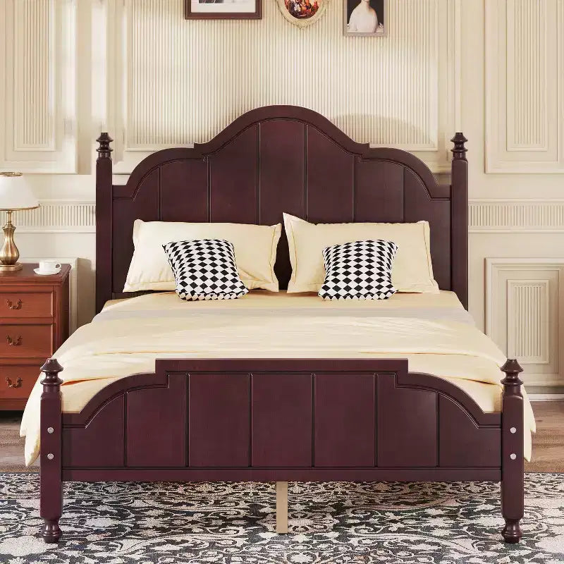 Full/Queen Size Bed Frame with Headboard, Vintage Wooden Platform Bed, No Box Spring Needed - ModernLuxe