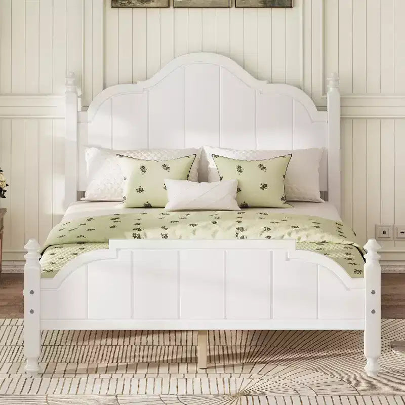 Struttura Letto a Piattaforma Matrimoniale/Queen in Legno Vintage con Testiera – Non Richiede Rete a Doghe