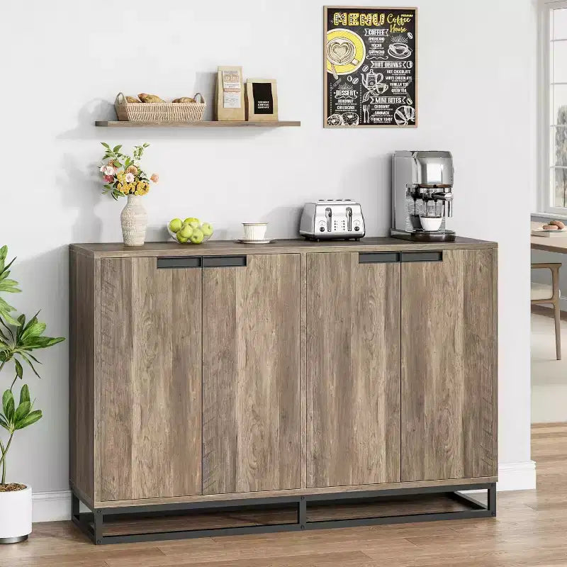 Madia Credenza, Consolle da Ingresso Larga 140cm con 4 Ante e Ripiani Regolabili, Mobile Bar in Legno per Soggiorno, Sala da Pranzo, Cucina