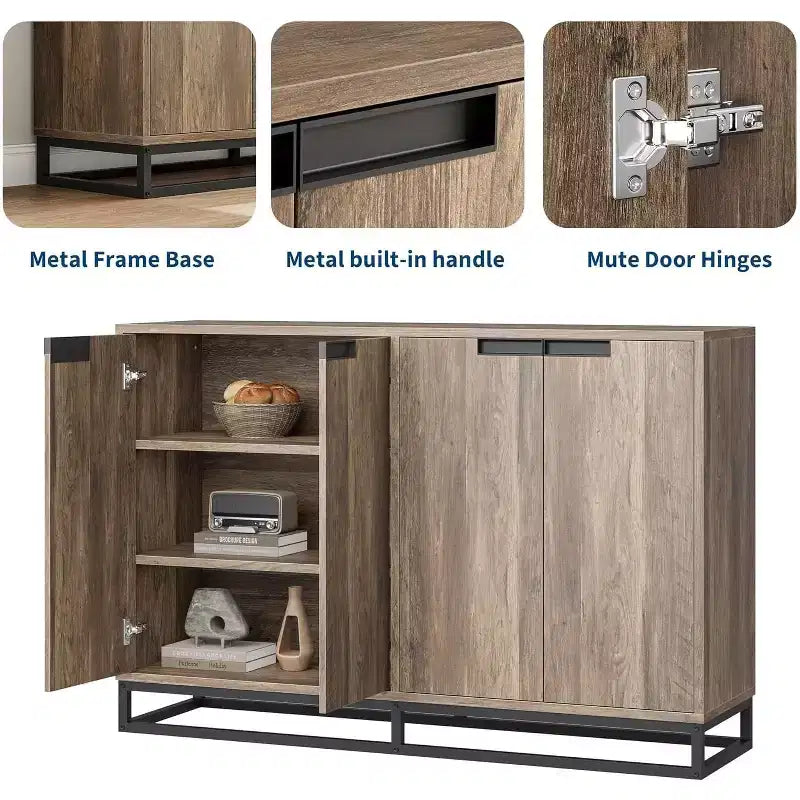 Madia Credenza, Consolle da Ingresso Larga 140cm con 4 Ante e Ripiani Regolabili, Mobile Bar in Legno per Soggiorno, Sala da Pranzo, Cucina