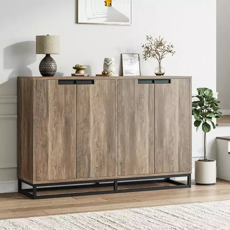 Madia Credenza, Consolle da Ingresso Larga 140cm con 4 Ante e Ripiani Regolabili, Mobile Bar in Legno per Soggiorno, Sala da Pranzo, Cucina