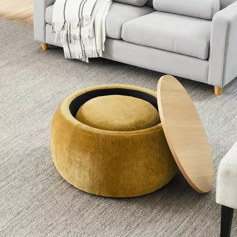 Pouf/Tavolino Contenitore Rotondo da 63,5 cm con Coperchio Rimovibile