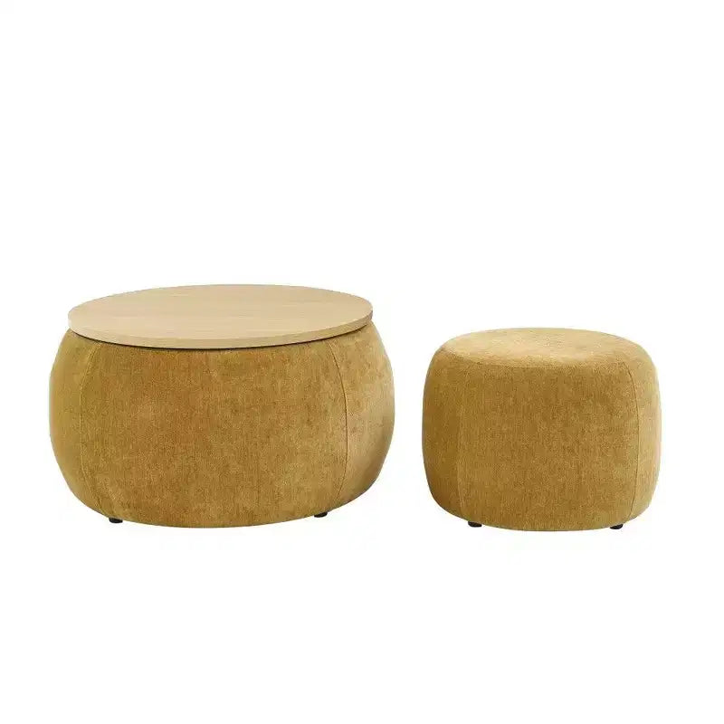 Pouf/Tavolino Contenitore Rotondo da 63,5 cm con Coperchio Rimovibile
