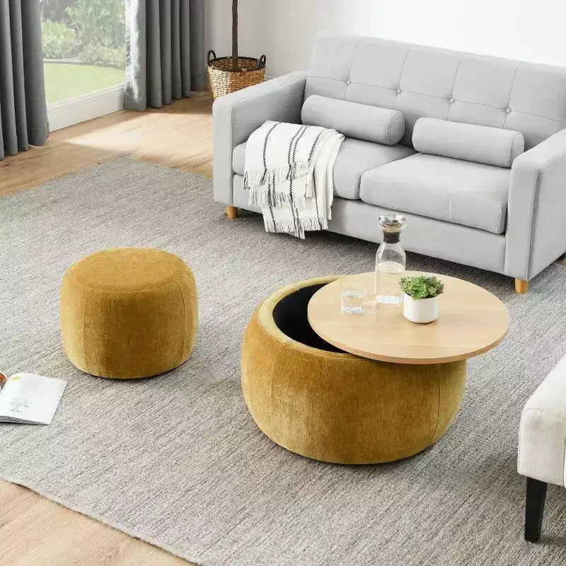 Pouf/Tavolino Contenitore Rotondo da 63,5 cm con Coperchio Rimovibile