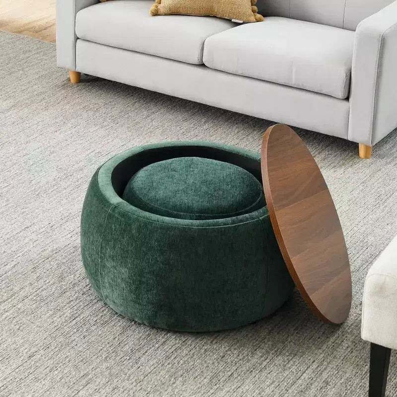 Pouf/Tavolino Contenitore Rotondo da 63,5 cm con Coperchio Rimovibile